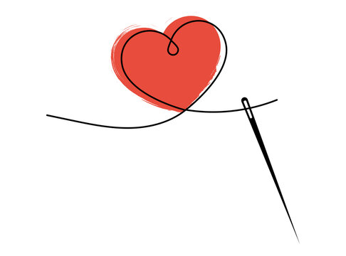 recommend clip art: Sewing needle with thread red heart shape. Line in heart shape. Love decoration design background. Vector illustration.