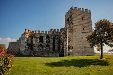 ruins of the castle  and city walls in the Istanbul, Turkey