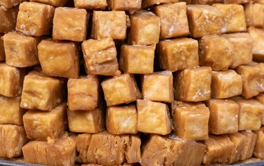Stack of Dry Sweets in a Village Fair for Selling in Horizontal Orientation