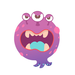 Germ monster, funny purple virus or bacteria character with scary angry face, open mouth