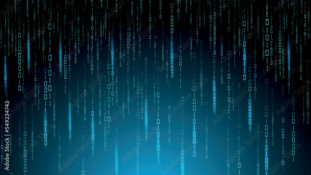 Aufkleber Matrix binary code. Digits encryption. One and zero numbers. Random falling data. Malware technology. Software encode. Digital program backdrop. Cyber algorithm. Vector design background