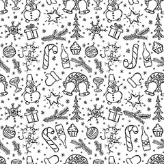 Seamless christmas pattern. christmas ornament. Doodle illustration with new year icons