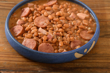  bowl with beans cooked with smoked sausage, a typical Brazilian dish