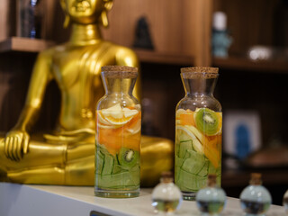fresh detox drinks at a spa