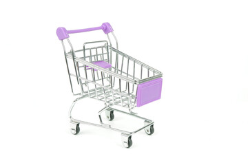 Shopping cart on white background with copy space