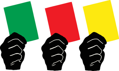 Green yellow and red cards for football game isolated on white background. Vector sport. Football.