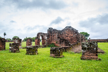 old ruins of santisima trinidad monastery in encarnacion, paraguay