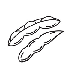 Fototapeta premium Edamame vegetable bean vector icon drawing with clean cartoon flat art style drawing isolated on plain white background. Black and white pictogram drawing. Opened edamame japanese vegies.