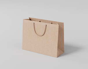 Empty  shopping bag for branding, kraft paper bag, 3d rendering, 3d illustration
