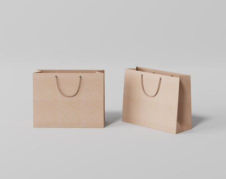 Empty  shopping bag for branding, kraft paper bag, 3d rendering, 3d illustration