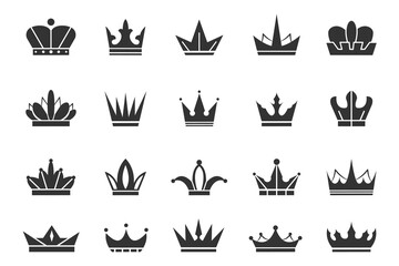 Crown silhouette. King and queen icons. Royal princess imperial heraldic elements, medieval prince emperor emblems, religious sign. Luxury labels, premium logotype. Vector symbol garish design