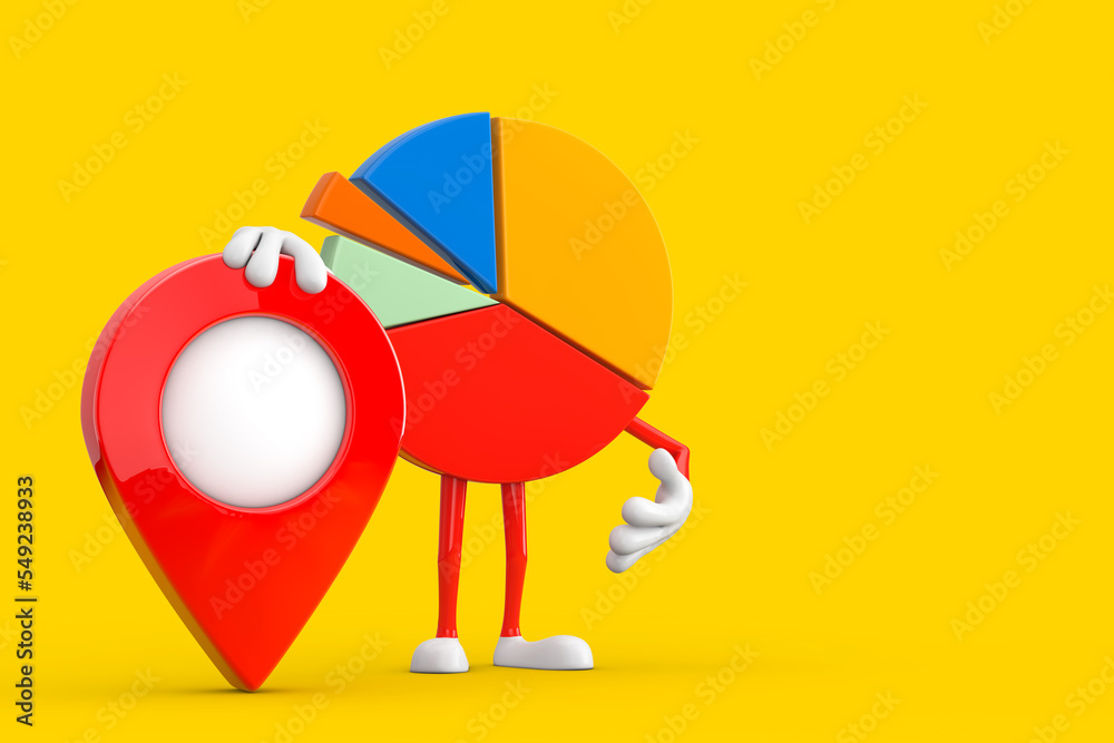  info graphics business pie chart character person with red map pointer target pin. 3d rendering
