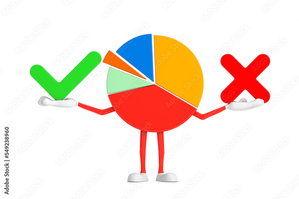 Leinwandbilder info graphics business pie chart character person with red cross and green check mark, confirm or de