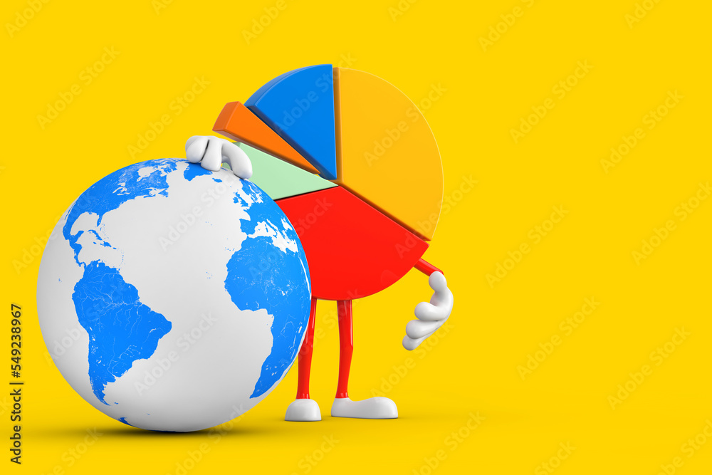 Leinwandbilder info graphics business pie chart character person with earth globe. 3d rendering