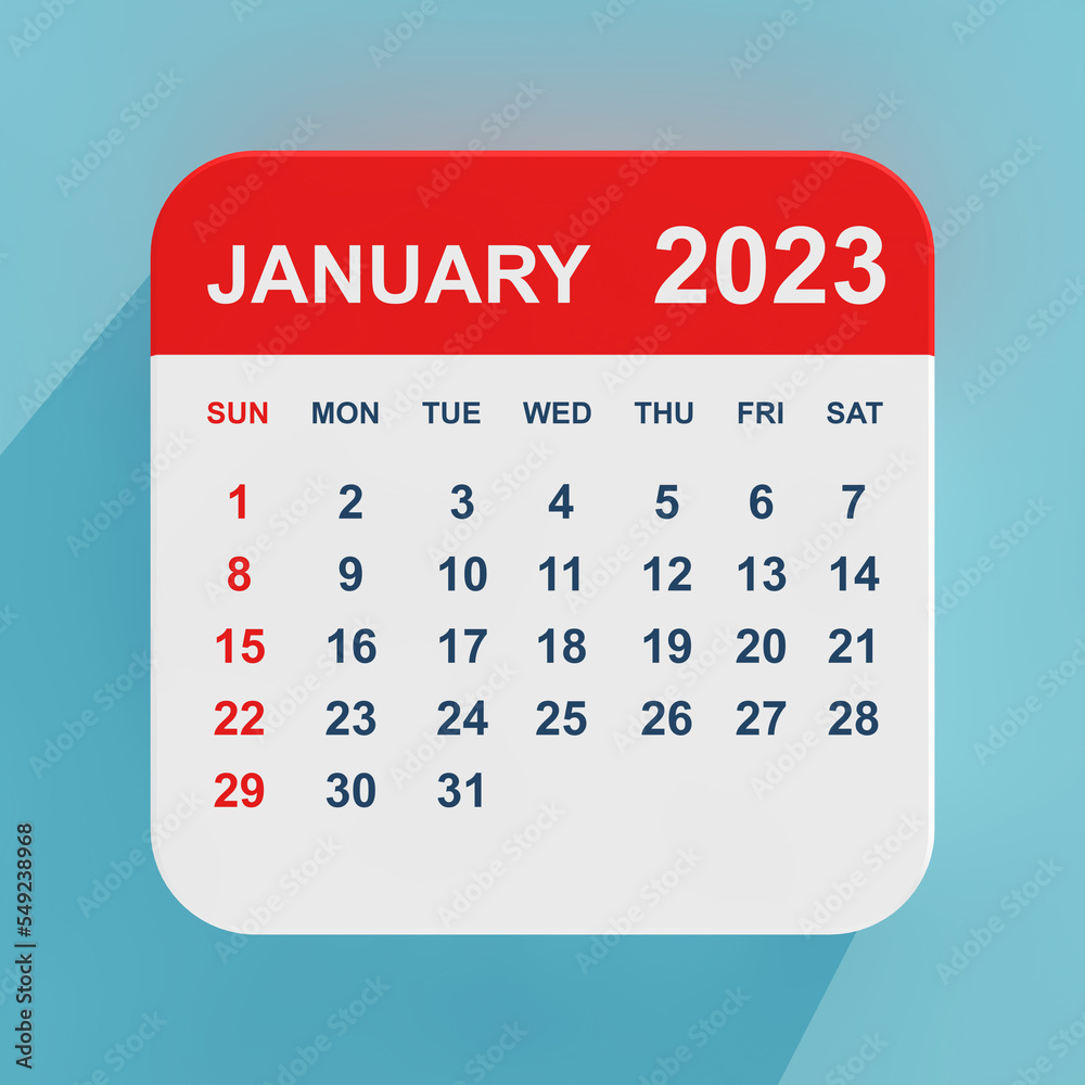 Poster flat icon calendar january 2023. 3d rendering