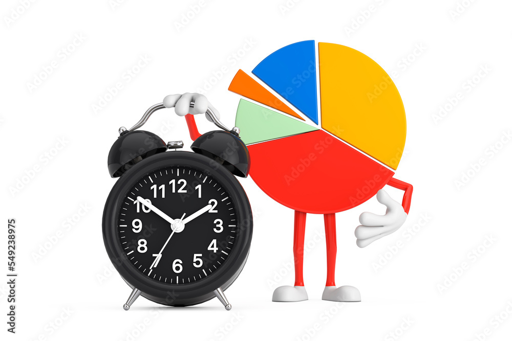 Leinwandbilder info graphics business pie chart character person with alarm clock. 3d rendering