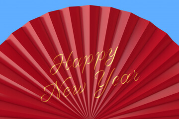 Red China Fan with Happy New Year Sign. 3d Rendering