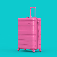 Travel Holiday Vacation Concept. Big Modern Luxury Plastic Pink Suitcase in Duotone Style. 3d Rendering
