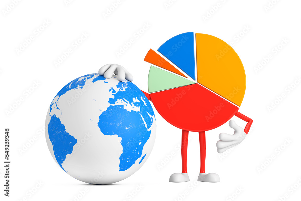 Fototapete info graphics business pie chart character person with earth globe. 3d rendering