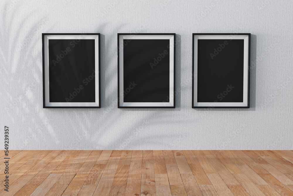 Poster black blank placard mockup picture photo frames in abstract empty room art gallery museum. 3d render