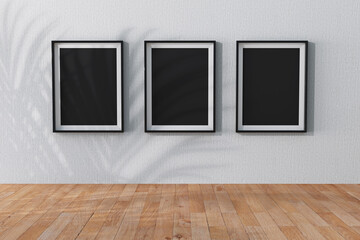 Black Blank Placard Mockup Picture Photo Frames in Abstract Empty Room Art Gallery Museum. 3d Rendering