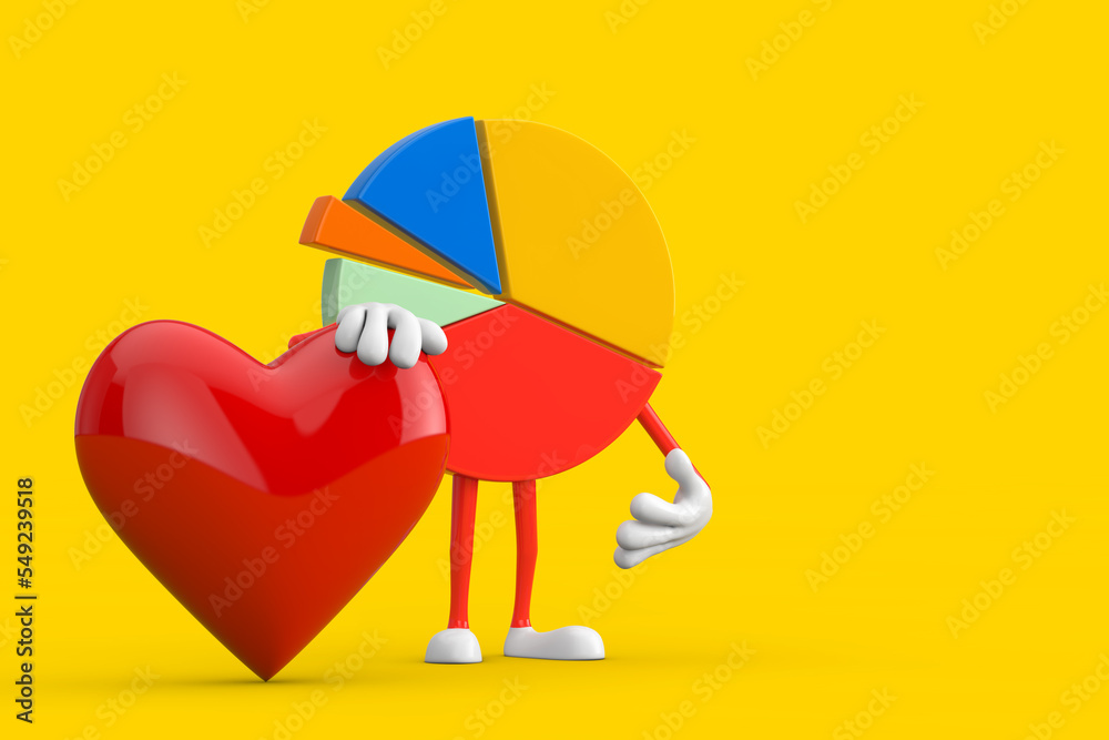 Leinwandbilder info graphics business pie chart character person with red heart. 3d rendering