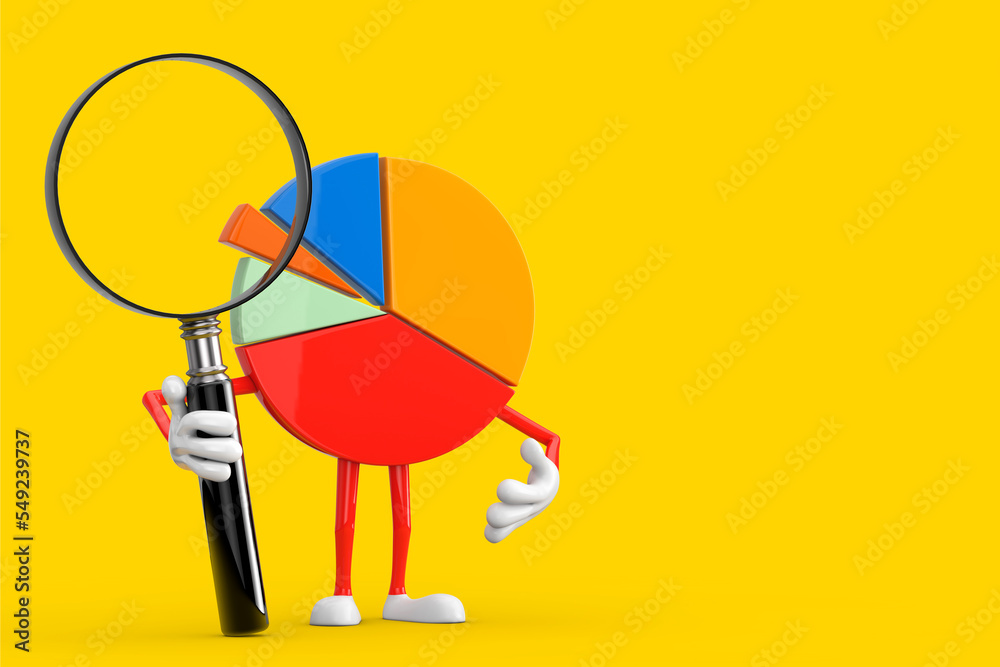Leinwandbilder info graphics business pie chart character person with magnifying glass. 3d rendering