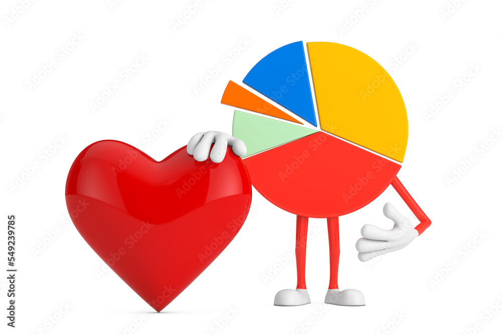 Fototapete info graphics business pie chart character person with red heart. 3d rendering