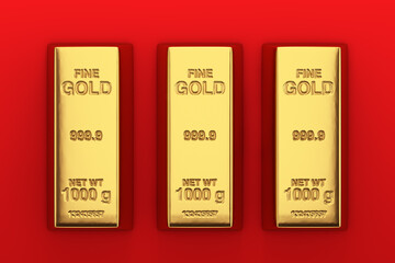  Bank or Financial Concept. Three Golden Bars. 3d Rendering