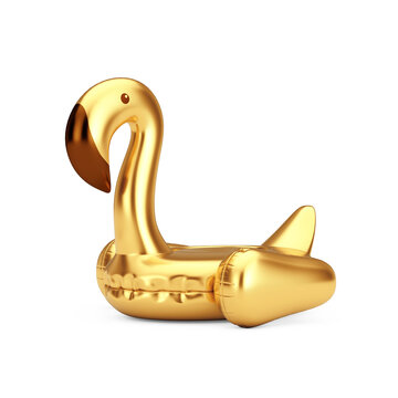 Summer Swimming Pool Inflantable Golden Flamingo Toy. 3d Rendering