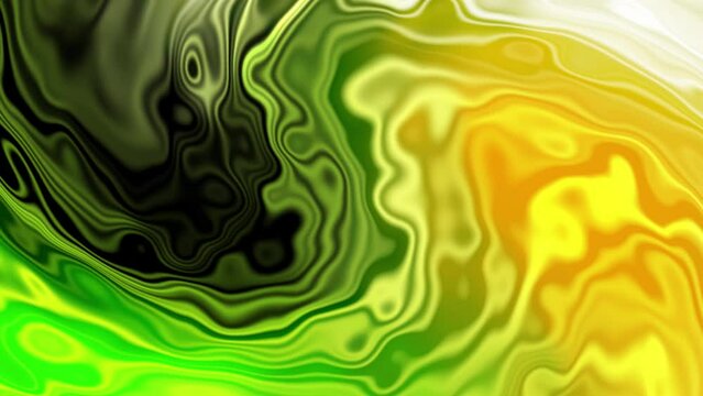  3d Abstract gradient color Animation Wavy and twirl Smooth Wall. Concept Multicolor Liquid Pattern. black, green Wavy Reflection Surface Macro. Trendy Colorful Fluid Abstraction Flow. 