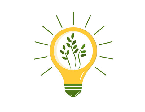 Light bulb with green leaf icon (tree) eco energy illustration symbol ecology lamp vector