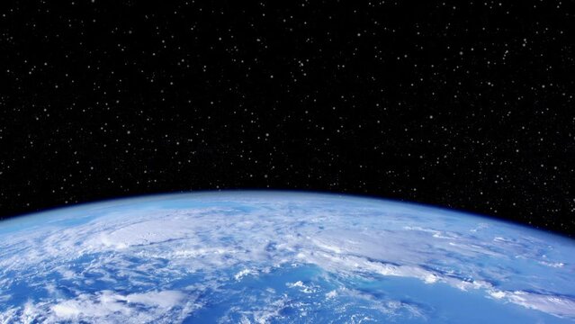 2023 fireworks against star field and blue planet earth clouds and oceans view from space, 4K animation with elements by Nasa