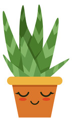 Aloe flowerpot with happy face. Kawaii smile houseplant