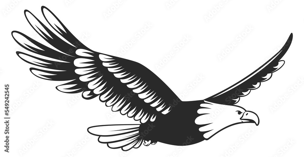 Sticker Flying eagle logo. Black power bird symbol