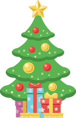 Christmas tree with star and presents vector illustration