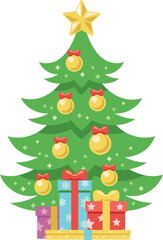 Christmas tree with yellow star and gifts