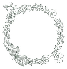Fototapeta na wymiar Botanical wreath drawing. Floral decorative print element