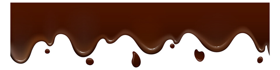 Dripping chocolate border. Sweet realistic cacao drops