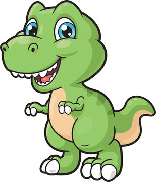 Cute baby t-rex character on white background