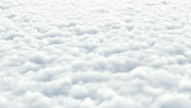 Camera moving horizontally on a beautiful ocean of white fluffy clouds in a bright day, endless clouds panorama aerial view, 3d render animation, 4k Flight Amazing nature landscape, background loop

