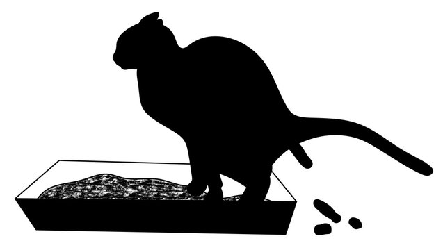 recommend clip art: The cat is pooping. Pet. Isolated silhouette of a cat. Animal toilet. Cat poop.