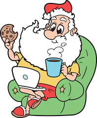 Santa Claus in an armchair with laptop and cup 2