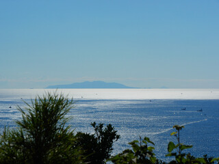 日本、神奈川県、秋、江ノ島から見る大島方面