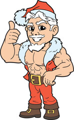 Strong Santa Claus in red costume making thumb up gesture 2