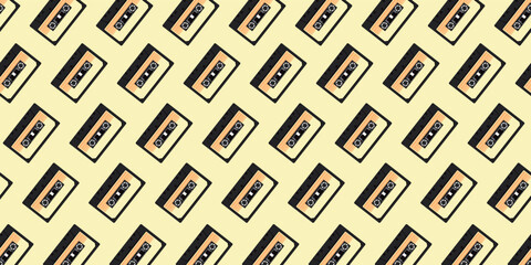 Brown Audio Cassette Tape Pattern. Old-Fashioned Analog Mixtapes. Vector Illustration Pattern Wallpapers.