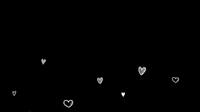 Animation Cute heart doodle hand drawn cartoon on background black. 4K Vedio  