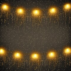 Obraz na płótnie Canvas Christmas warm gold lights with dark background and glitter overlay