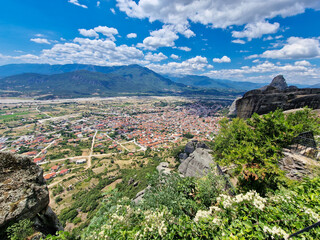 Kalambaka viewed from St Stefanos monastery on Meteora rock in Greece