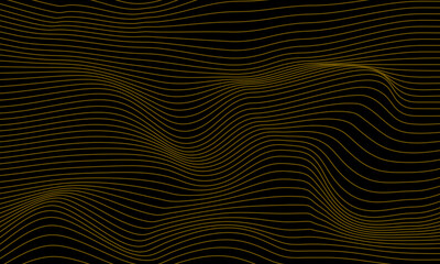 Gold line waves on Black background, abstract background vector design